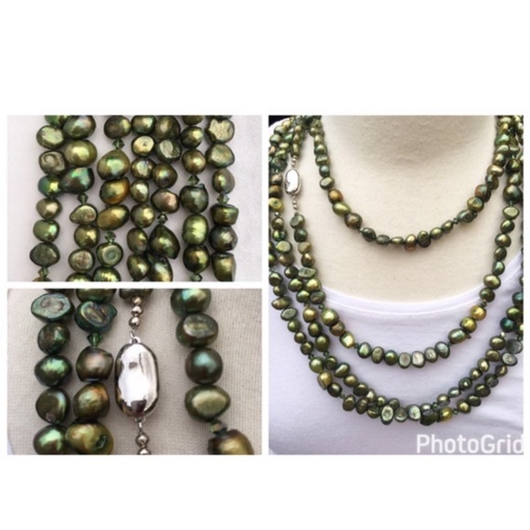Freshwater Peridot Green 100” Strand of Pearls With Stainless Steel Clasp, NWT - Picture 3 of 6